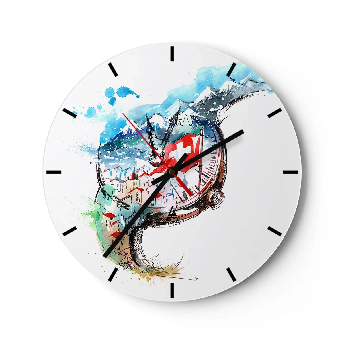 Reloj de pared - Reloj de vidrio - El espíritu de Suiza - 40x40 cm