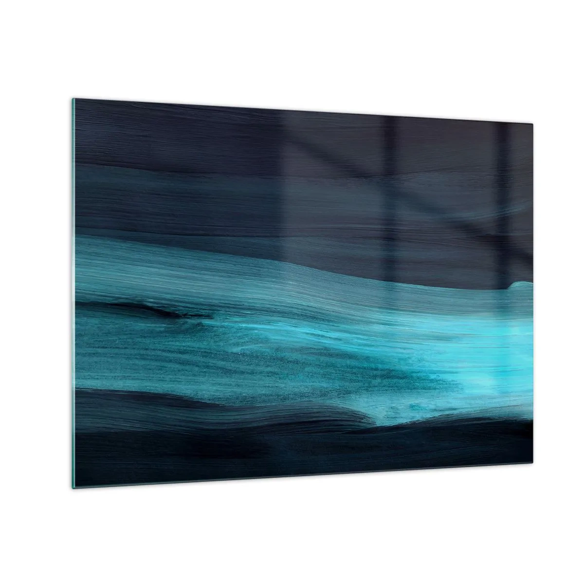 Cuadro sobre vidrio - Impresiones sobre Vidrio - Onda abstracta en tonos turquesa y azul marino. - 70x50cm - Nadar con la corriente - Decoración de pared moderna para salón y dormitorio ARTTOR