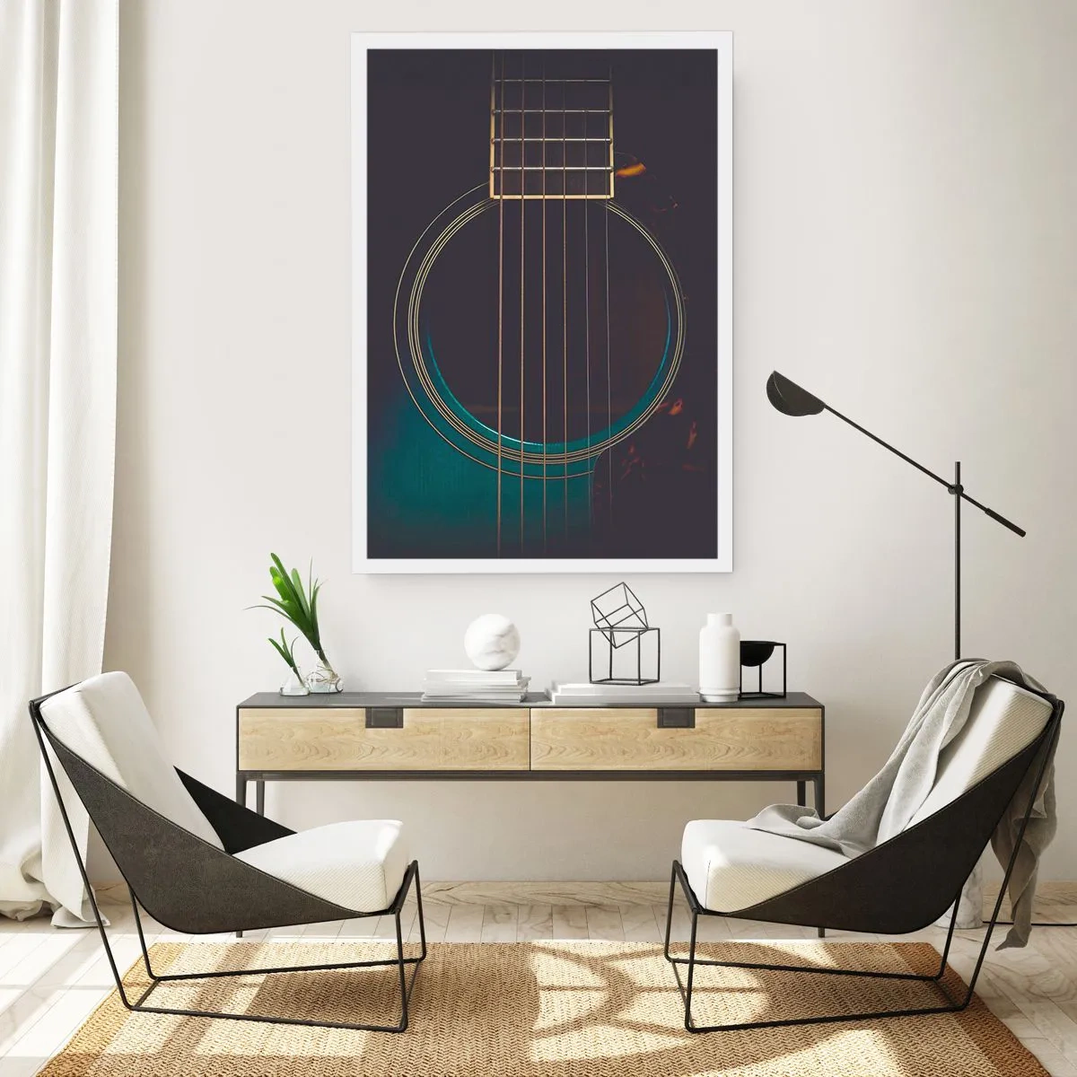 Póster - Un primer plano artístico de la caja de resonancia de una guitarra acústica. - 50x70cm - Un momento antes de que suene - Decoración de pared moderna para salón y dormitorio ARTTOR