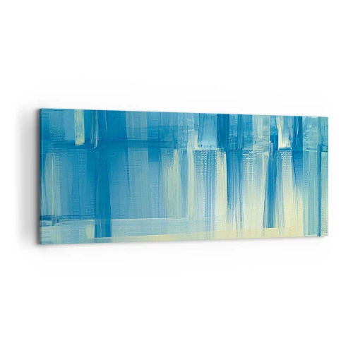 Cuadro sobre lienzo - Impresión de Imagen - Un cuadro abstracto en tonos turquesa y azul con pinceladas geométricas. - 120x50cm - Composición en turquesa - Decoración de pared moderna para salón y dormitorio ARTTOR
