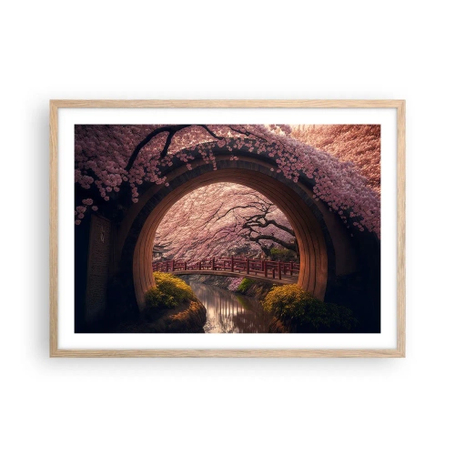 Póster en marco roble claro - Primavera japonesa - 70x50 cm