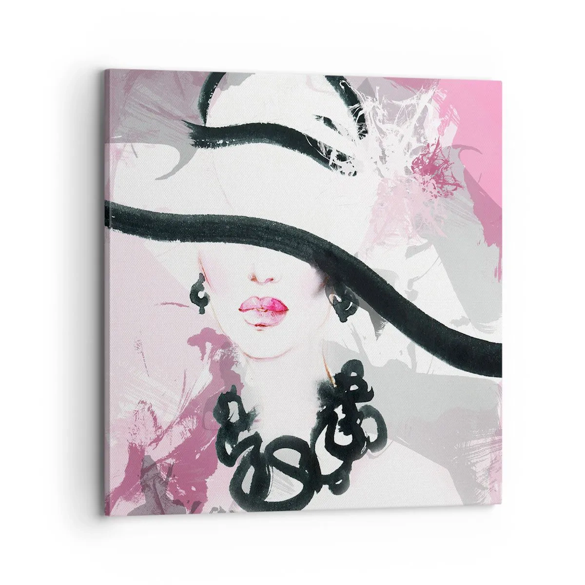 Cuadro sobre lienzo - Impresión de Imagen - Retrato de una dama en negro y rosa - 70x70 cm