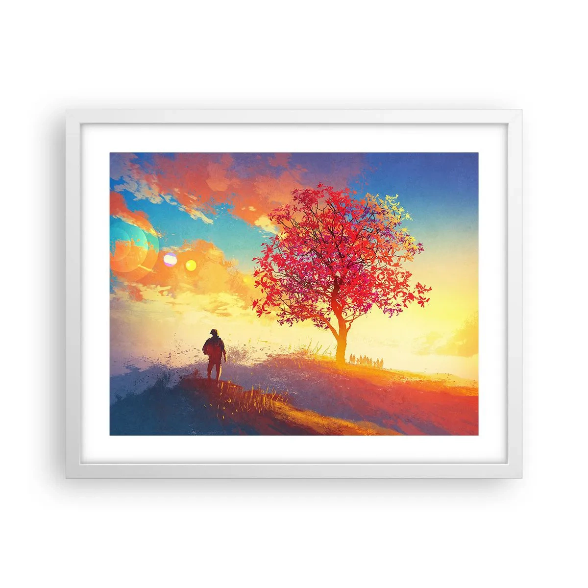 Póster en marco blanco - Un peregrino en su destino - 50x40 cm