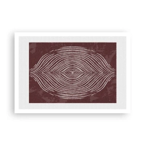 Póster - Ondas simétricas en líneas blancas sobre un fondo marrón - 100x70cm - El espacio habla - Decoración de pared moderna para salón y dormitorio ARTTOR