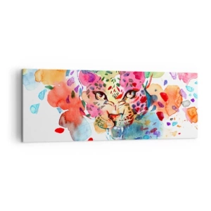 Cuadro sobre lienzo - Impresión de Imagen - Retrato abstracto de un leopardo en colores intensos. - 140x50cm - La bella y la bestia - Decoración de pared moderna para salón y dormitorio ARTTOR