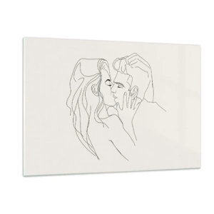 Cuadro sobre vidrio - Impresiones sobre Vidrio - Un beso sensual de una pareja en la línea de contorno. - 120x80cm - Unión y sentimiento - Decoración de pared moderna para salón y dormitorio ARTTOR