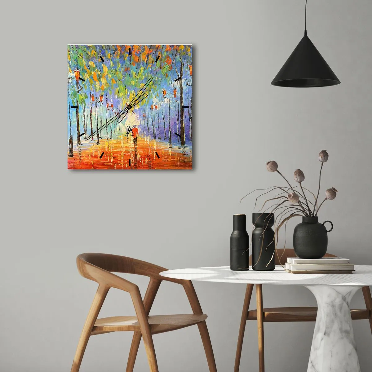 Reloj de pared - Reloj de vidrio - La canción nocturna de la lluvia - 30x30 cm