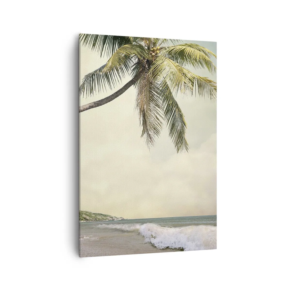 Cuadro sobre lienzo - Impresión de Imagen - Una playa con palmeras con el mar en calma como telón de fondo. - 70x100cm - Sueño tropical - Decoración de pared moderna para salón y dormitorio ARTTOR