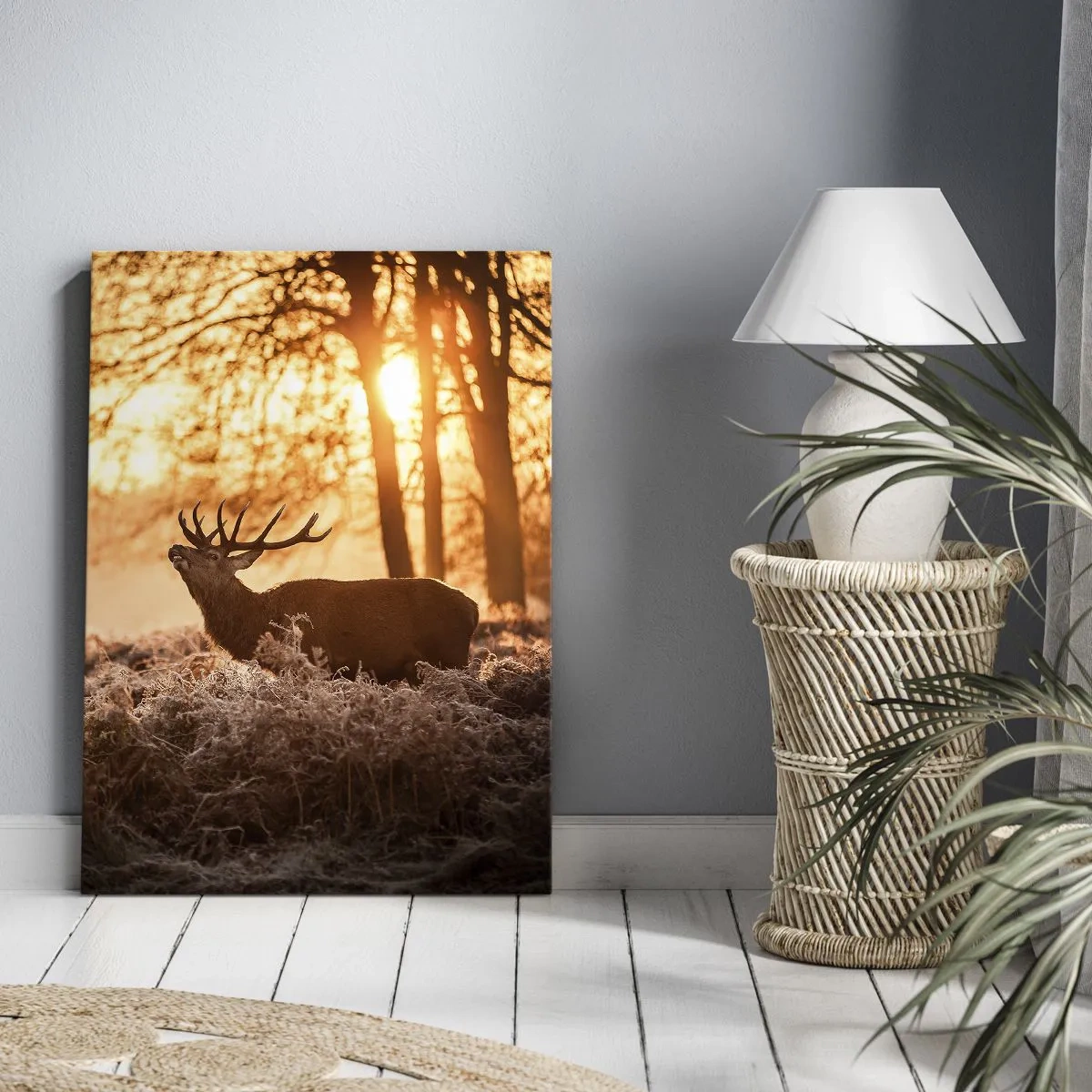 Cuadro sobre lienzo - Impresión de Imagen - Dos ciervos al atardecer en un paisaje invernal. - 50x70cm - El sueño de un cazador - Decoración de pared moderna para salón y dormitorio ARTTOR