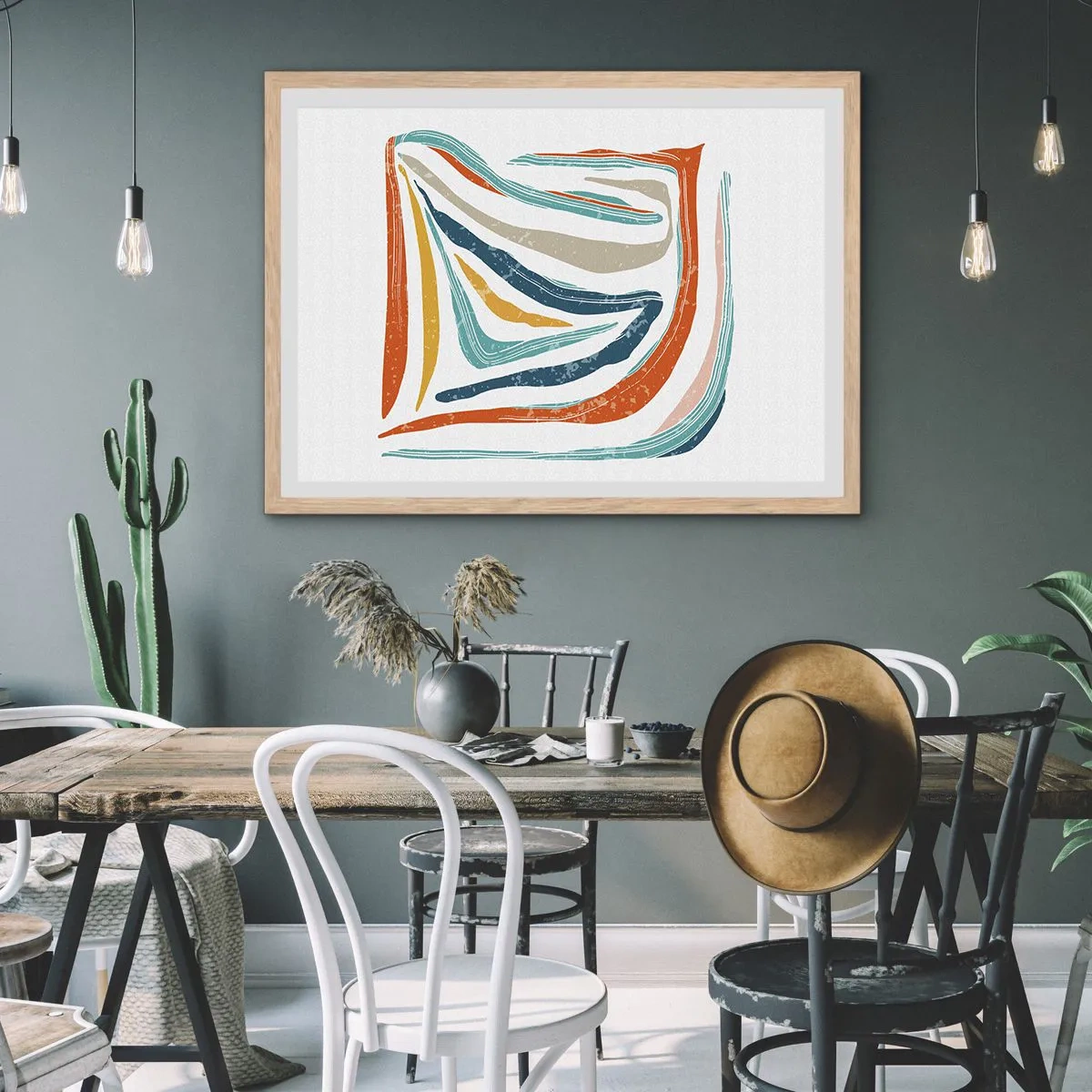 Póster en marco roble claro - Abstracción sonriente y amistosa - 91x61 cm