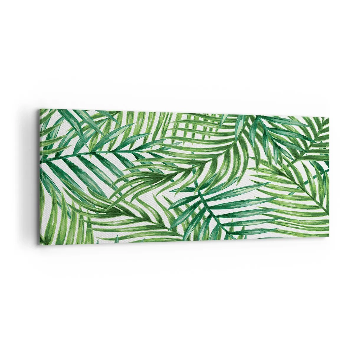Cuadro sobre lienzo - Impresión de Imagen - Hojas de palmera tropical verde sobre un fondo claro - 120x50cm - Bajo el verde - Decoración de pared moderna para salón y dormitorio ARTTOR