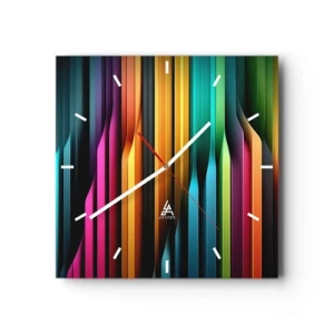 Reloj de pared - Reloj de vidrio - Las líneas verticales coloridas crean una abstracción dinámica. - 30x30cm - Órgano luminoso - Decoración de pared moderna para salón y dormitorio ARTTOR