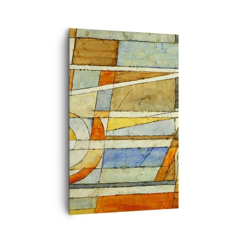 Cuadro sobre lienzo - Impresión de Imagen - Abstracción geométrica en tonos beige, azul y naranja. - 80x120cm - Cubismo en una obra - Decoración de pared moderna para salón y dormitorio ARTTOR