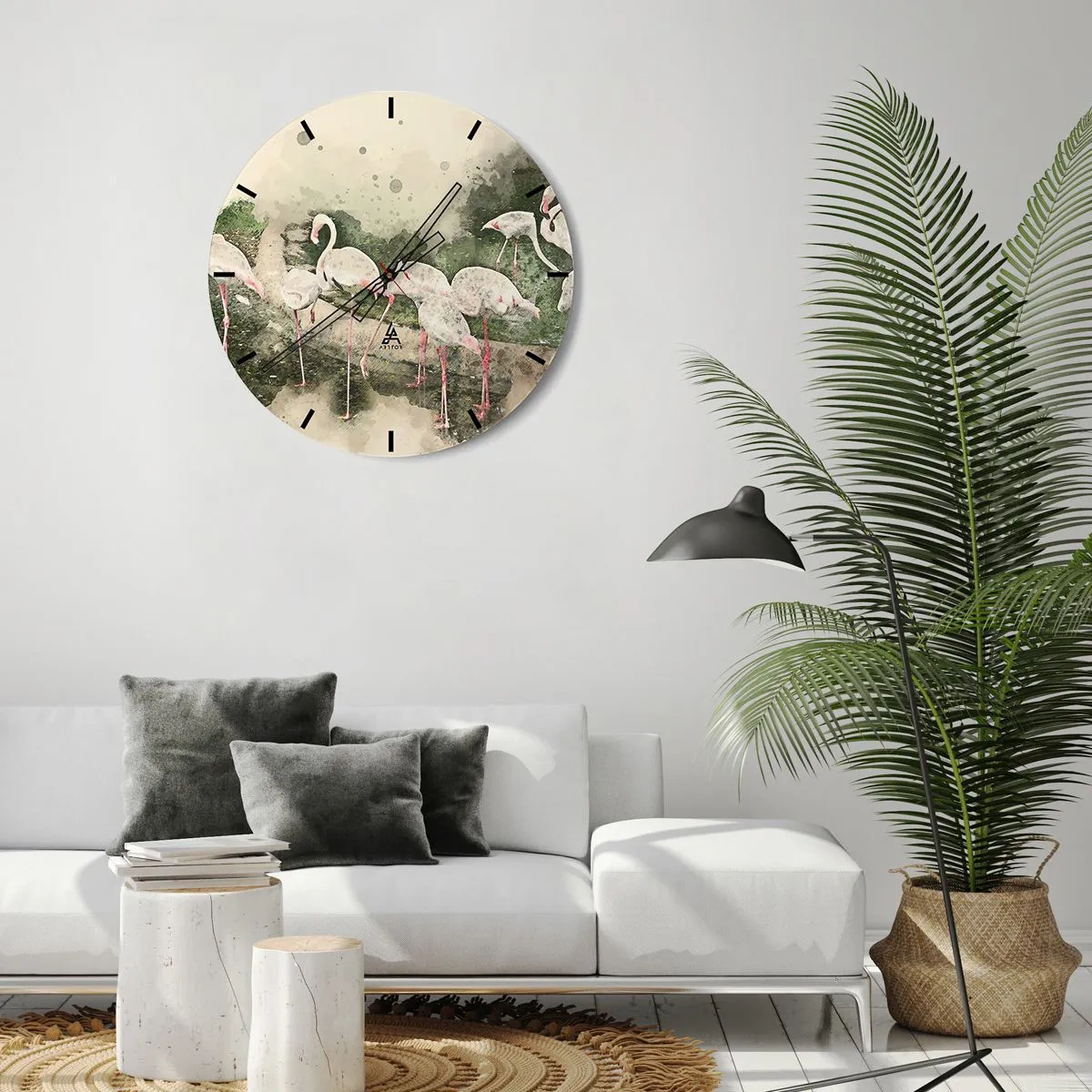 Reloj de pared - Reloj de vidrio - Una bandada de flamencos en un entorno tropical tranquilo. - 30x30cm - Un sueño exótico - Decoración de pared moderna para salón, cocina y dormitorio ARTTOR