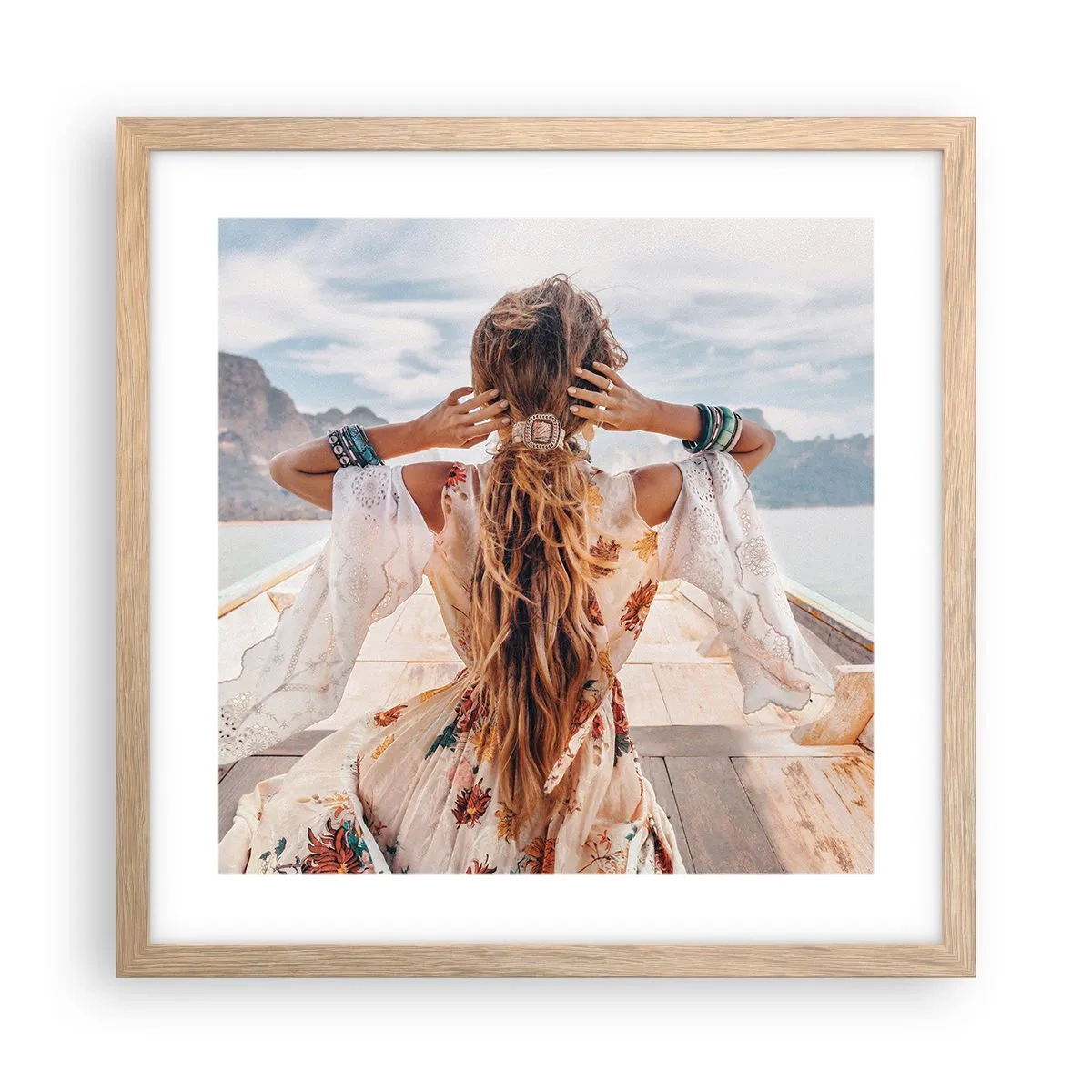 Póster en marco roble claro - Rumbo a la felicidad - 40x40 cm