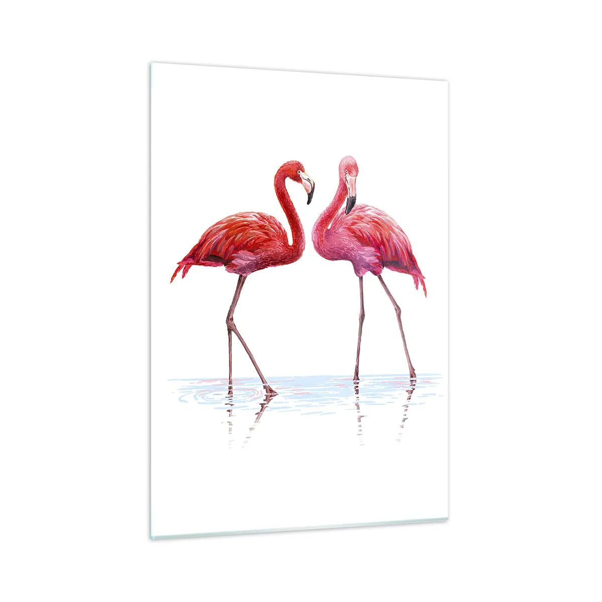 Cuadro sobre vidrio - Impresiones sobre Vidrio - Dos flamencos rosados de pie en el agua. - 50x70cm - Cita rosada - Decoración de pared moderna para salón y dormitorio ARTTOR