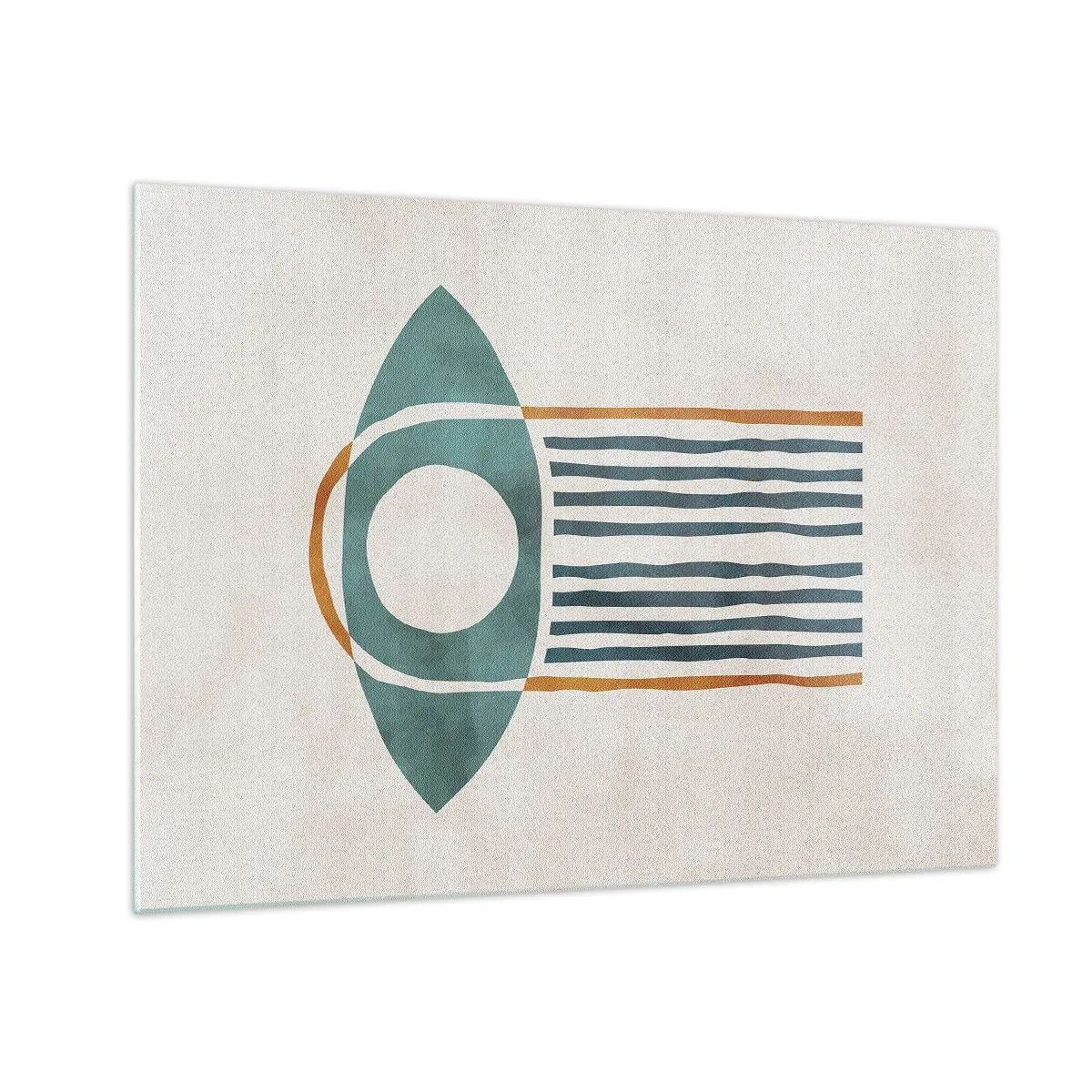 Cuadro sobre vidrio - Impresiones sobre Vidrio - Forma geométrica con círculo y líneas en tonos verdes y rojos. - 70x50cm - Signos y rituales - Decoración de pared moderna para salón y dormitorio ARTTOR