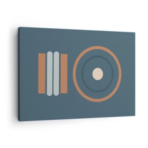 Cuadro sobre lienzo - Impresión de Imagen - Una composición geométrica con círculos y rectángulos en colores tenues. - 70x50cm - La esencia de las cosas - Decoración de pared moderna para salón y dormitorio ARTTOR