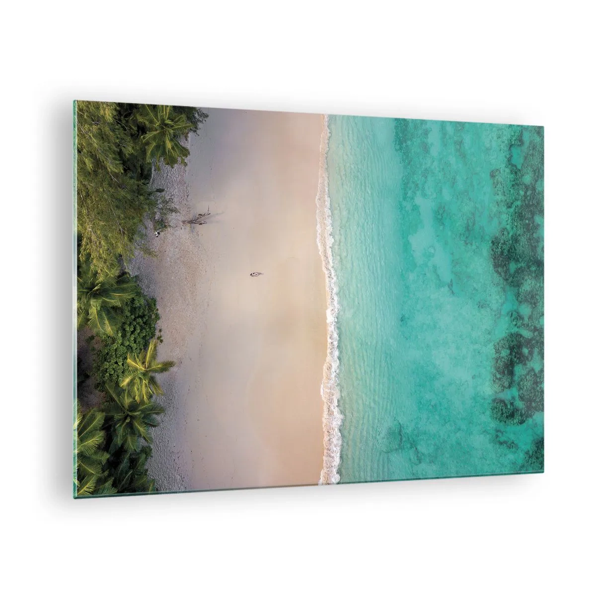 Cuadro sobre vidrio - Impresiones sobre Vidrio - Vista aérea de una playa tropical y mar turquesa. - 70x50cm - Playa del paraíso - Decoración de pared moderna para salón y dormitorio ARTTOR