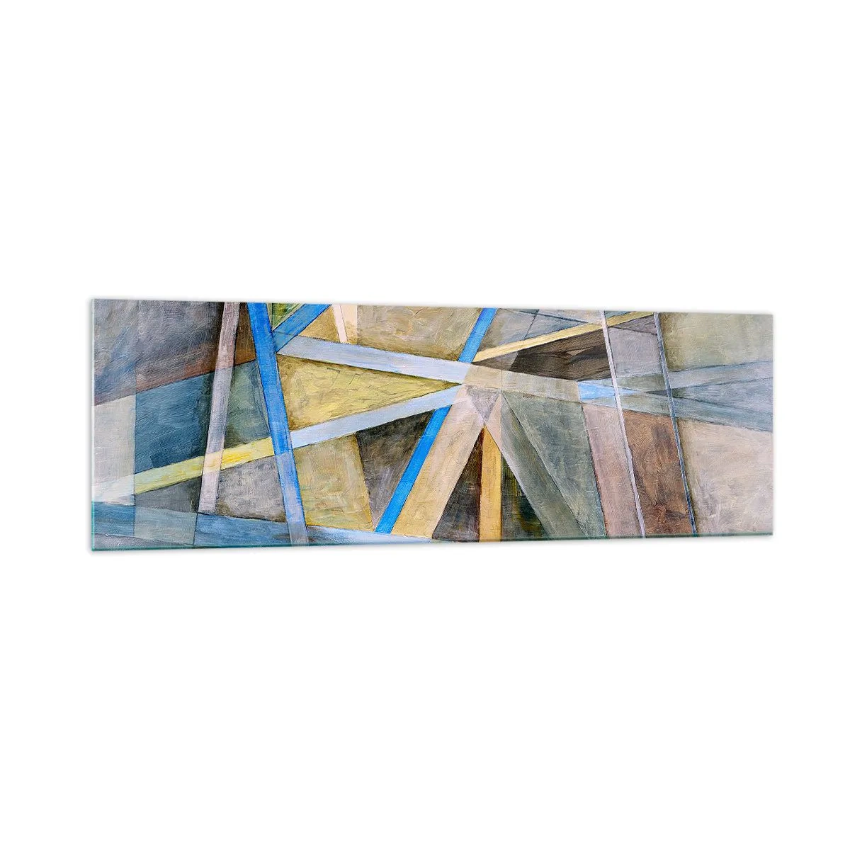 Cuadro sobre vidrio - Impresiones sobre Vidrio - Composición geométrica con líneas claras y azules. - 160x50cm - ¿Recto o inclinado? - Decoración de pared moderna para salón y dormitorio ARTTOR