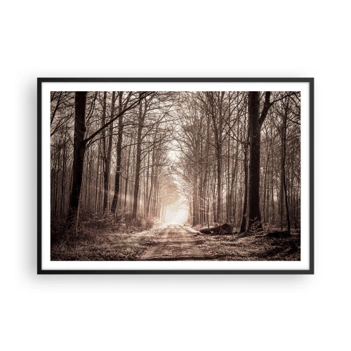 Póster en marco negro - Un sendero forestal entre árboles en tonos sepia. - 100x70cm - La catedral del bosque - Decoración de pared moderna para salón y dormitorio ARTTOR
