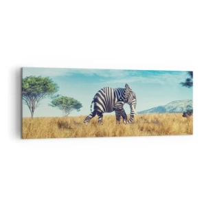 Cuadro sobre lienzo - Impresión de Imagen - Cebra en un paisaje africano - 140x50cm - El gris ya no está de moda - Decoración de pared moderna para salón y dormitorio ARTTOR