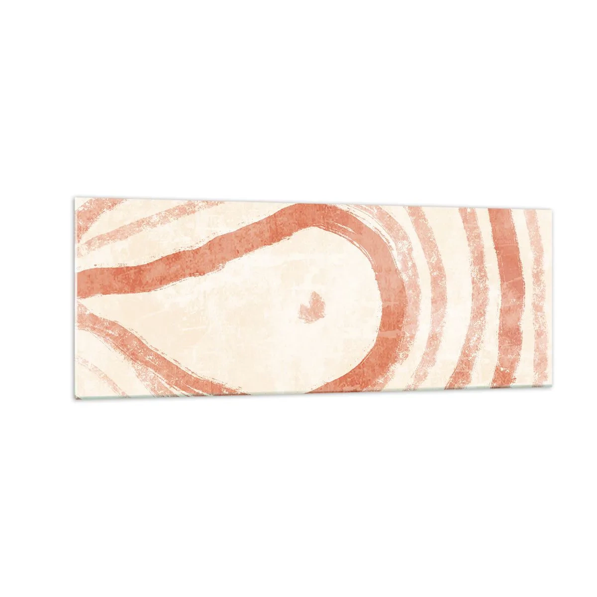 Cuadro sobre vidrio - Impresiones sobre Vidrio - Un motivo abstracto de líneas concéntricas en tonos terracota. - 140x50cm - Círculos de coral - composición - Decoración de pared moderna para salón y dormitorio ARTTOR