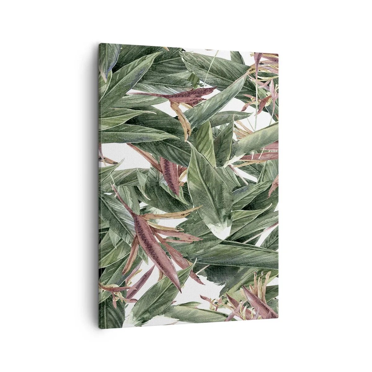 Cuadro sobre lienzo - Impresión de Imagen - Un motivo decorativo de hojas en tonos verdes y burdeos sobre un fondo claro. - 50x70cm - Naturaleza esmeralda y lila - Decoración de pared moderna para salón y dormitorio ARTTOR