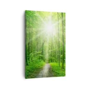 Cuadro sobre lienzo - Impresión de Imagen - Camino en el bosque con rayos de sol. - 80x120cm - Catedral verde - Decoración de pared moderna para salón y dormitorio ARTTOR