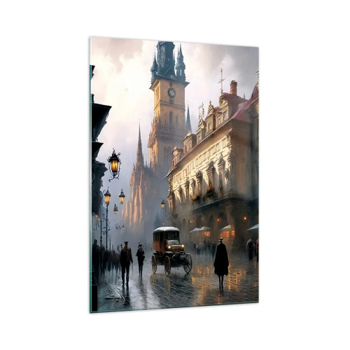 Cuadro sobre vidrio - Impresiones sobre Vidrio - Escena callejera nocturna con arquitectura histórica - 70x100cm - La magia de una noche de Praga - Decoración de pared moderna para salón y dormitorio ARTTOR