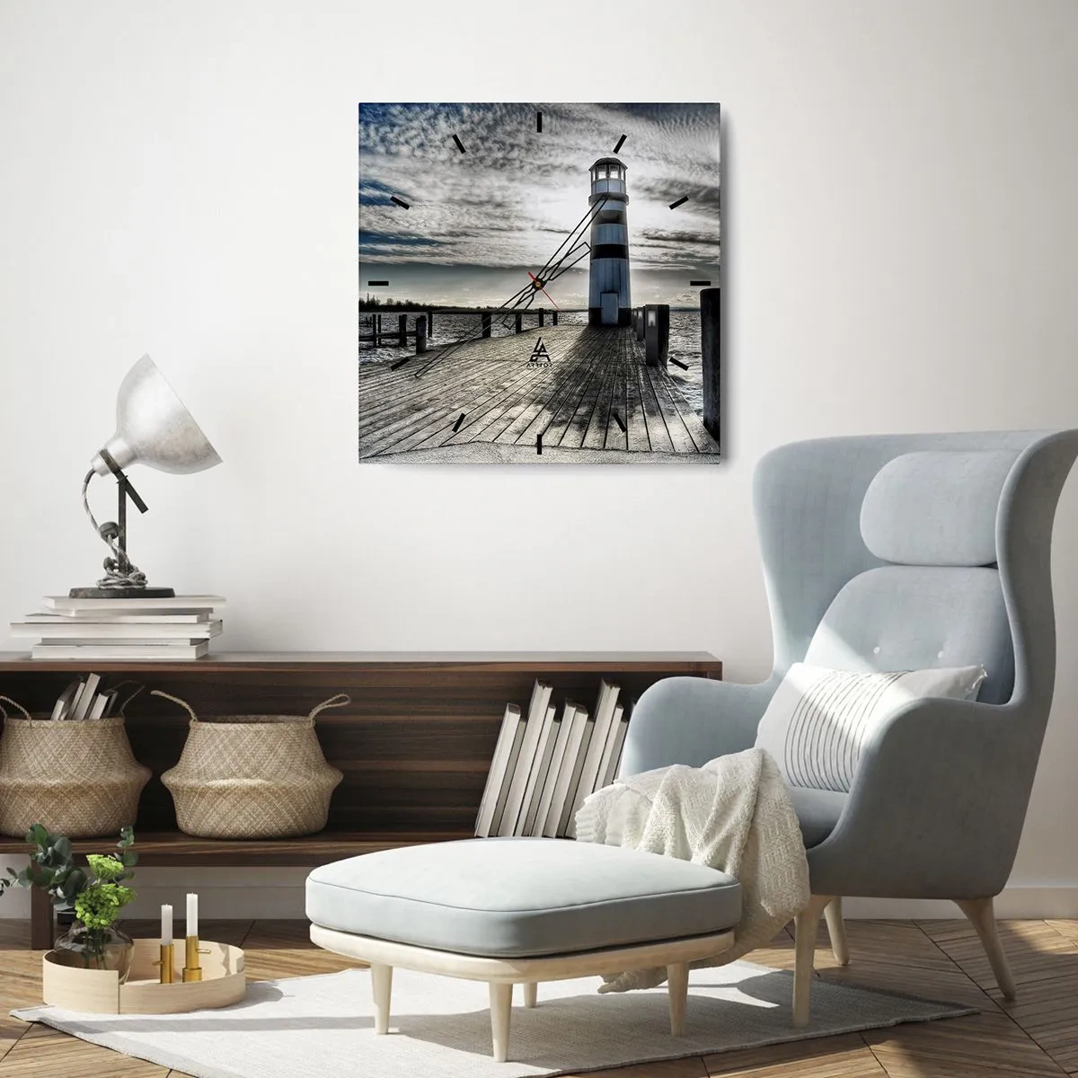 Reloj de pared - Reloj de vidrio - Marineros, aquí os espero - 30x30 cm