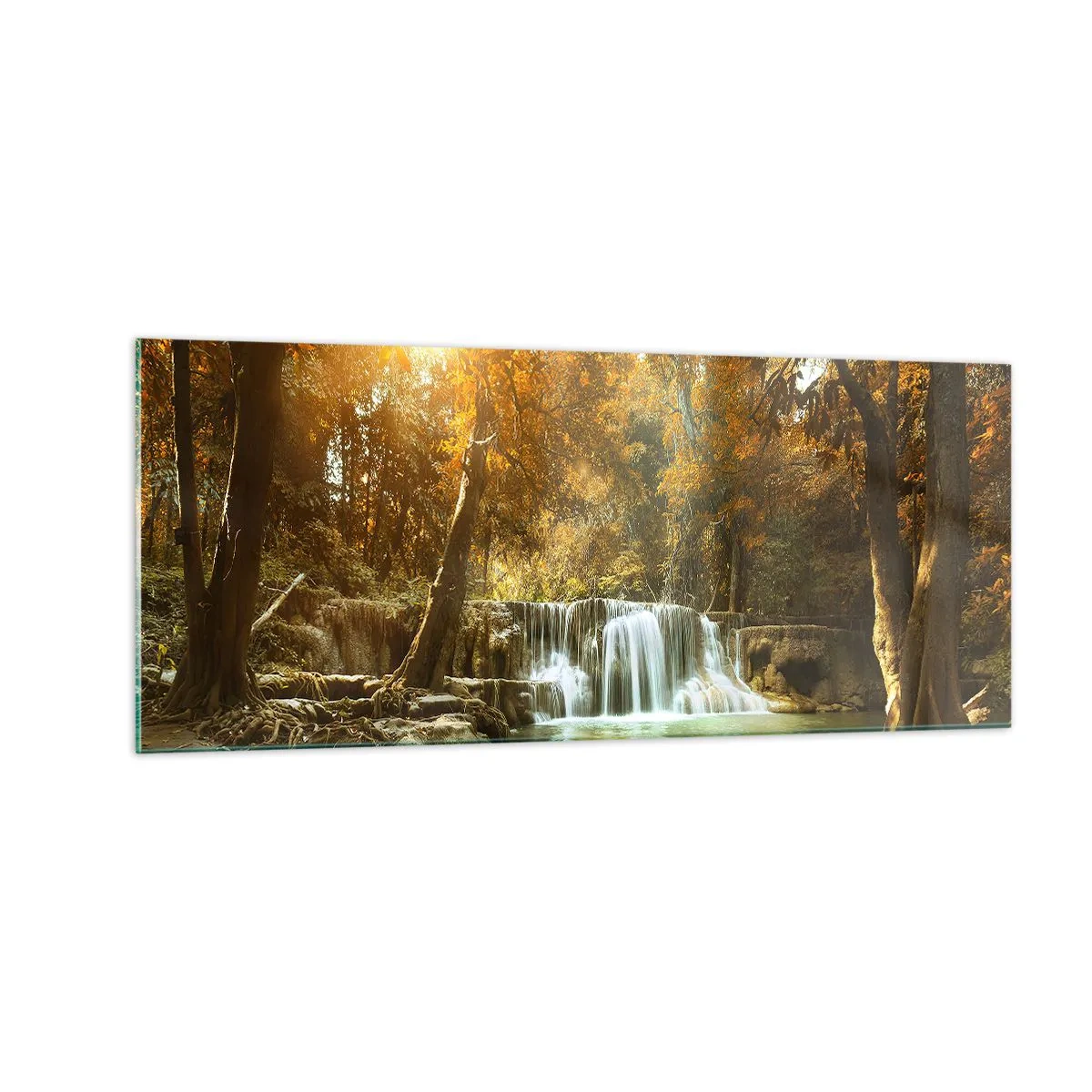 Cuadro sobre vidrio - Impresiones sobre Vidrio - Una cascada en el parque - 100x40 cm