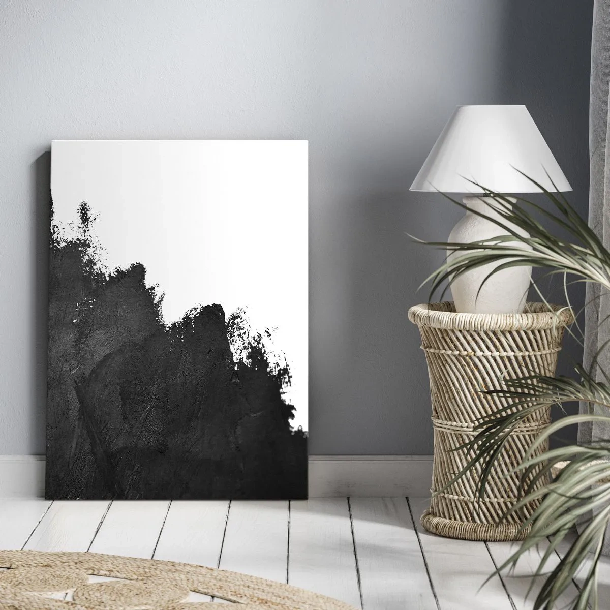 Cuadro sobre lienzo - Impresión de Imagen - Abstracción en blanco y negro con pinceladas contrastantes. - 50x70cm - Elementos: tierra - Decoración de pared moderna para salón y dormitorio ARTTOR