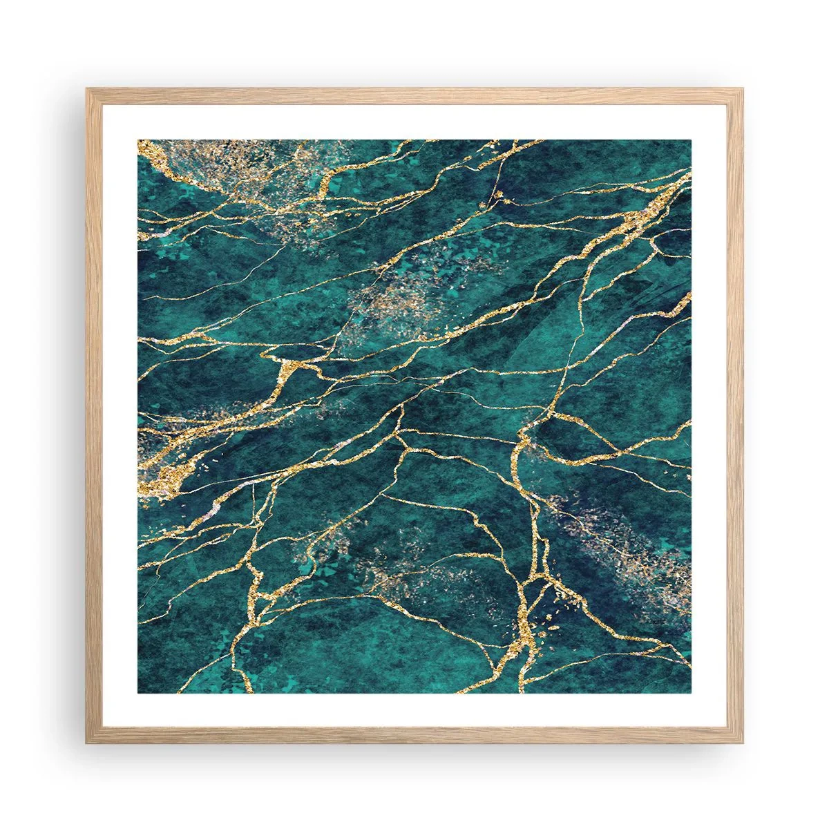 Póster en marco roble claro - Riachuelos de oro - 60x60 cm