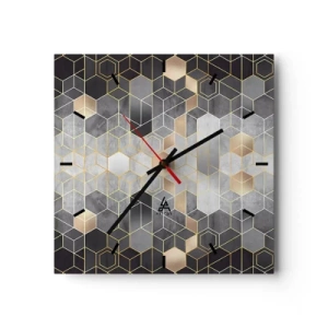 Reloj de pared - Reloj de vidrio - Patrón geométrico en tonos dorados - 30x30cm - Composición de diamantes - Decoración de pared moderna para salón y dormitorio ARTTOR