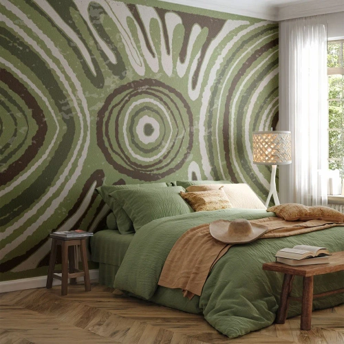 Fotomural Premium Sand - Abstracción verde con patrones concéntricos y radiales. - 100x70cm - Explosión de emociones - Decoración de pared moderna para salón y dormitorio ARTTOR