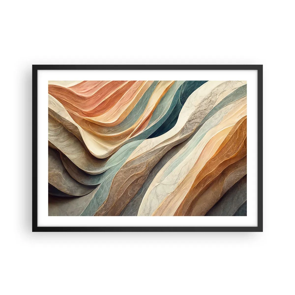 Póster en marco negro - Ondas abstractas en tonos pastel - 70x50cm - Momentos previos al cambio - Decoración de pared moderna para salón y dormitorio ARTTOR