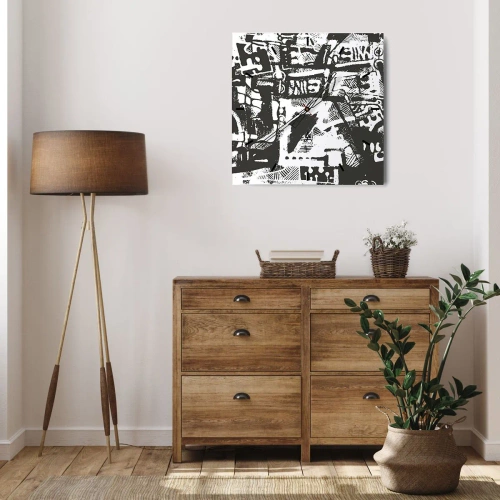 Reloj de pared - Reloj de vidrio - Patrón retro monocromático abstracto - 30x30cm - ¿Orden o caos? - Decoración de pared moderna para salón y dormitorio ARTTOR