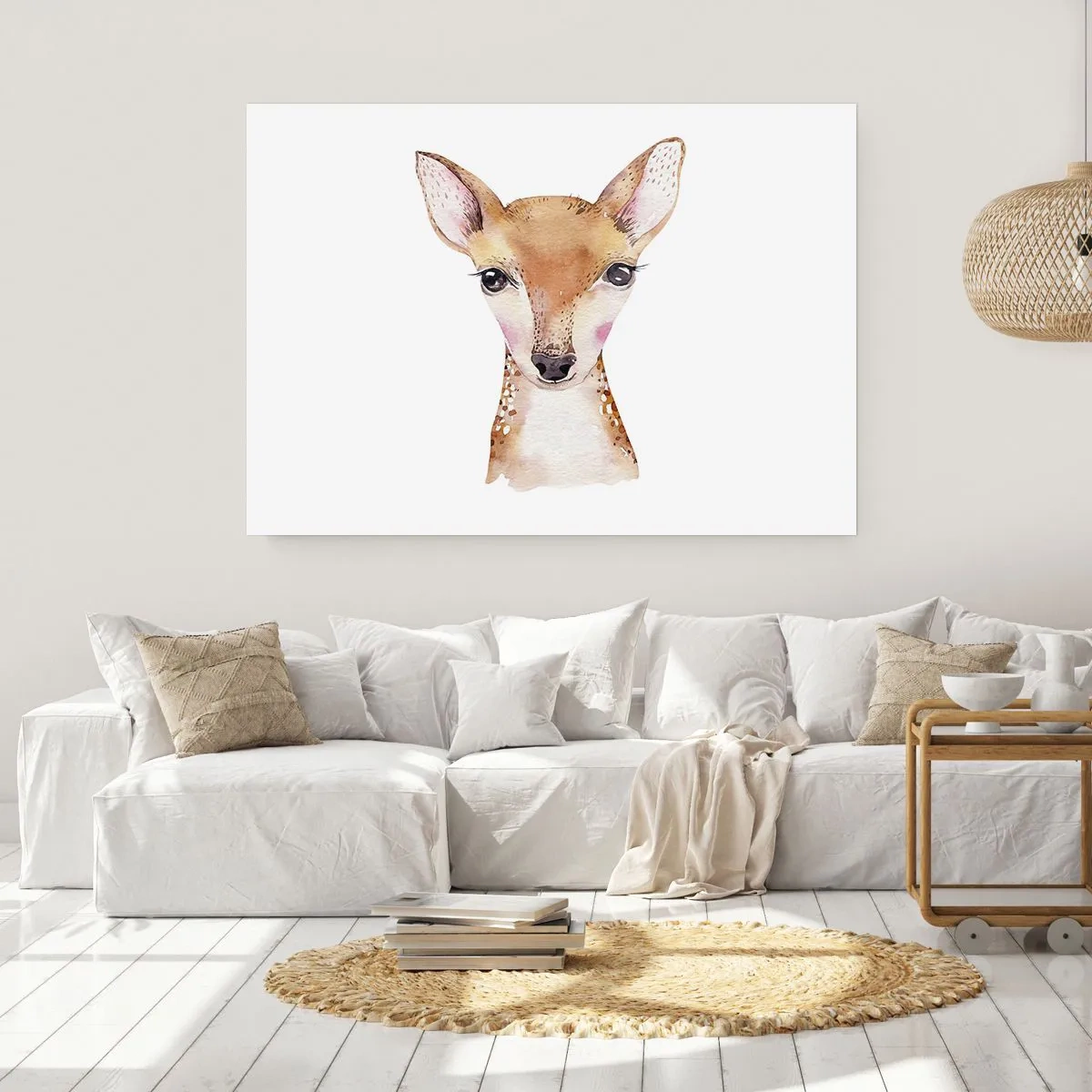 Póster - Retrato en acuarela de un corzo joven sobre un fondo blanco - 100x70cm - La naturaleza de la inocencia - Decoración de pared moderna para salón y dormitorio ARTTOR