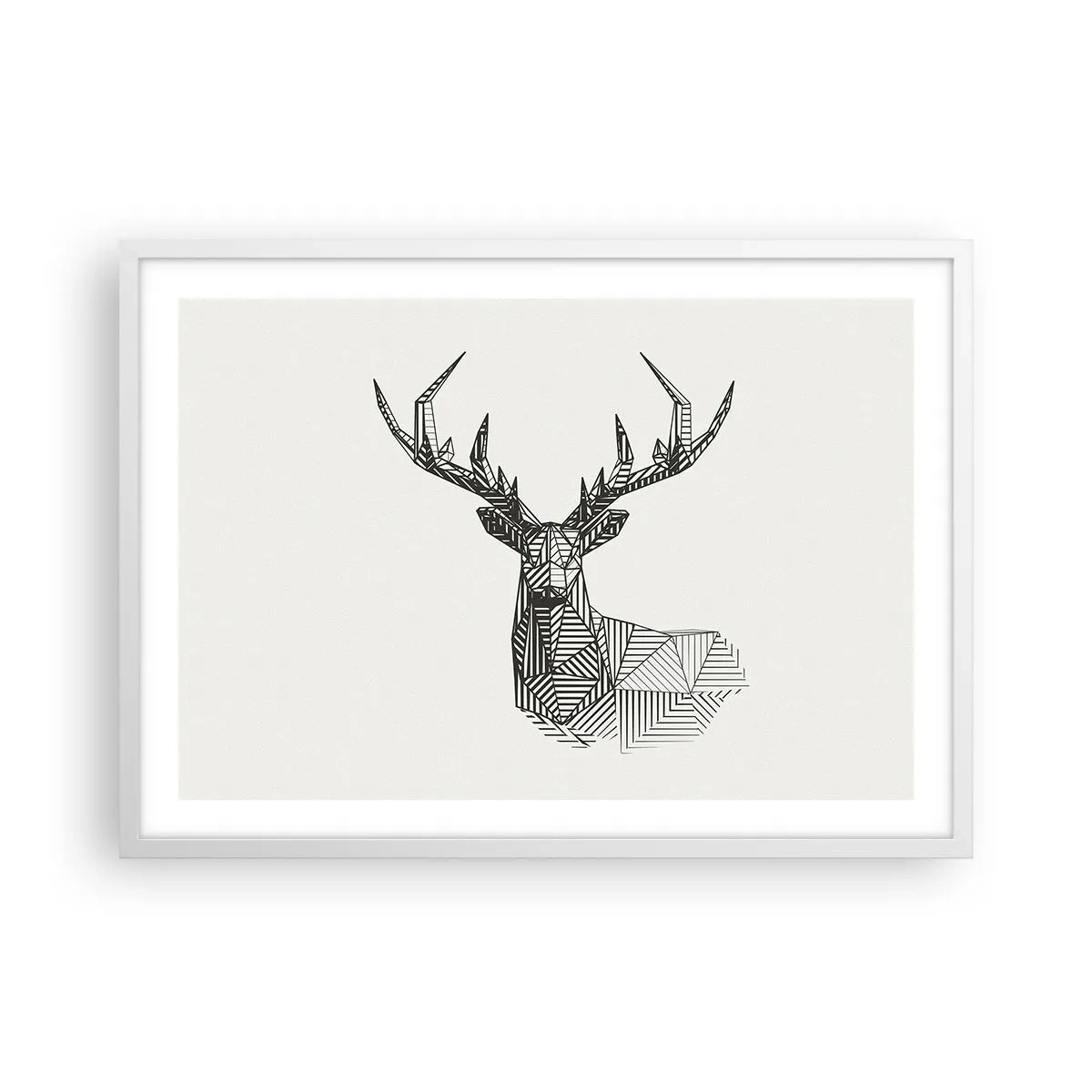 Póster en marco blanco - Ciervo en estilo cubista - 70x50 cm
