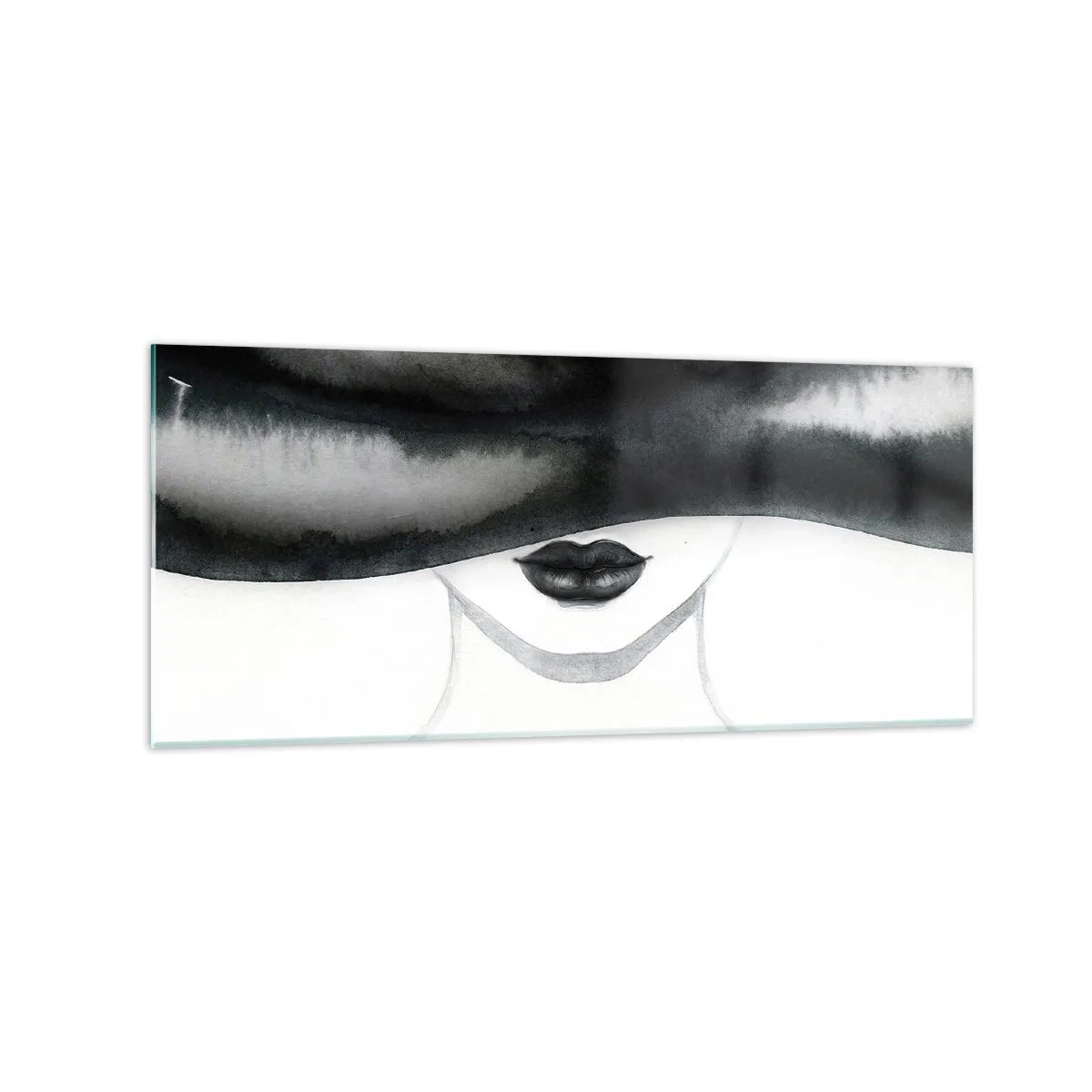 Cuadro sobre vidrio - Impresiones sobre Vidrio - Un retrato sutil de una mujer con el rostro cubierto en un estilo monocromático. - 120x50cm - Un misterio sensual - Decoración de pared moderna para salón y dormitorio ARTTOR