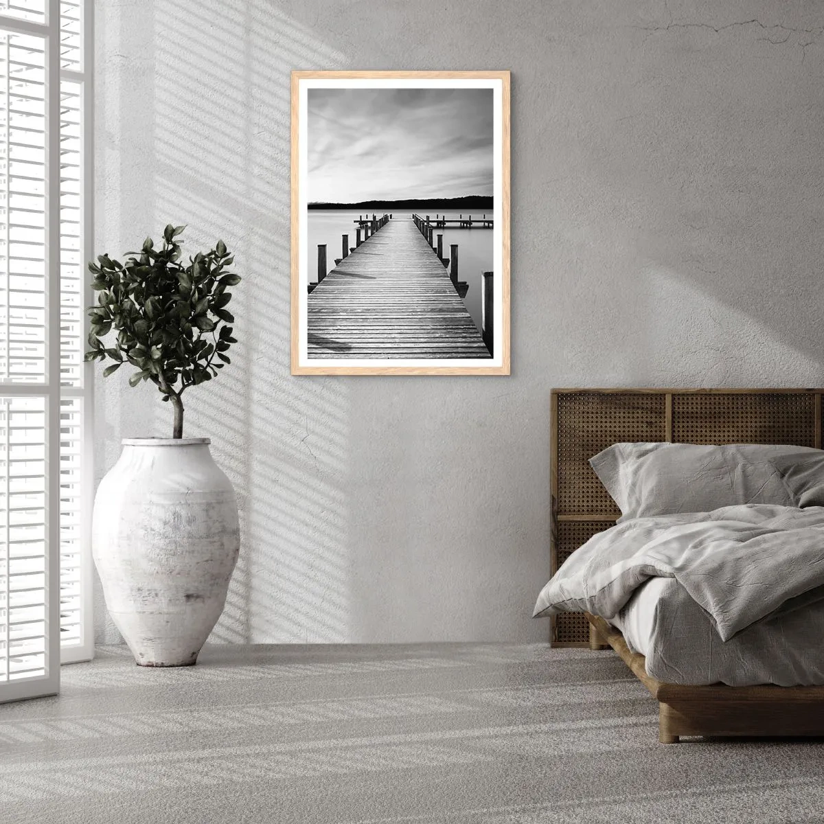 Póster en marco roble claro - En el lago de la paz - 70x100 cm