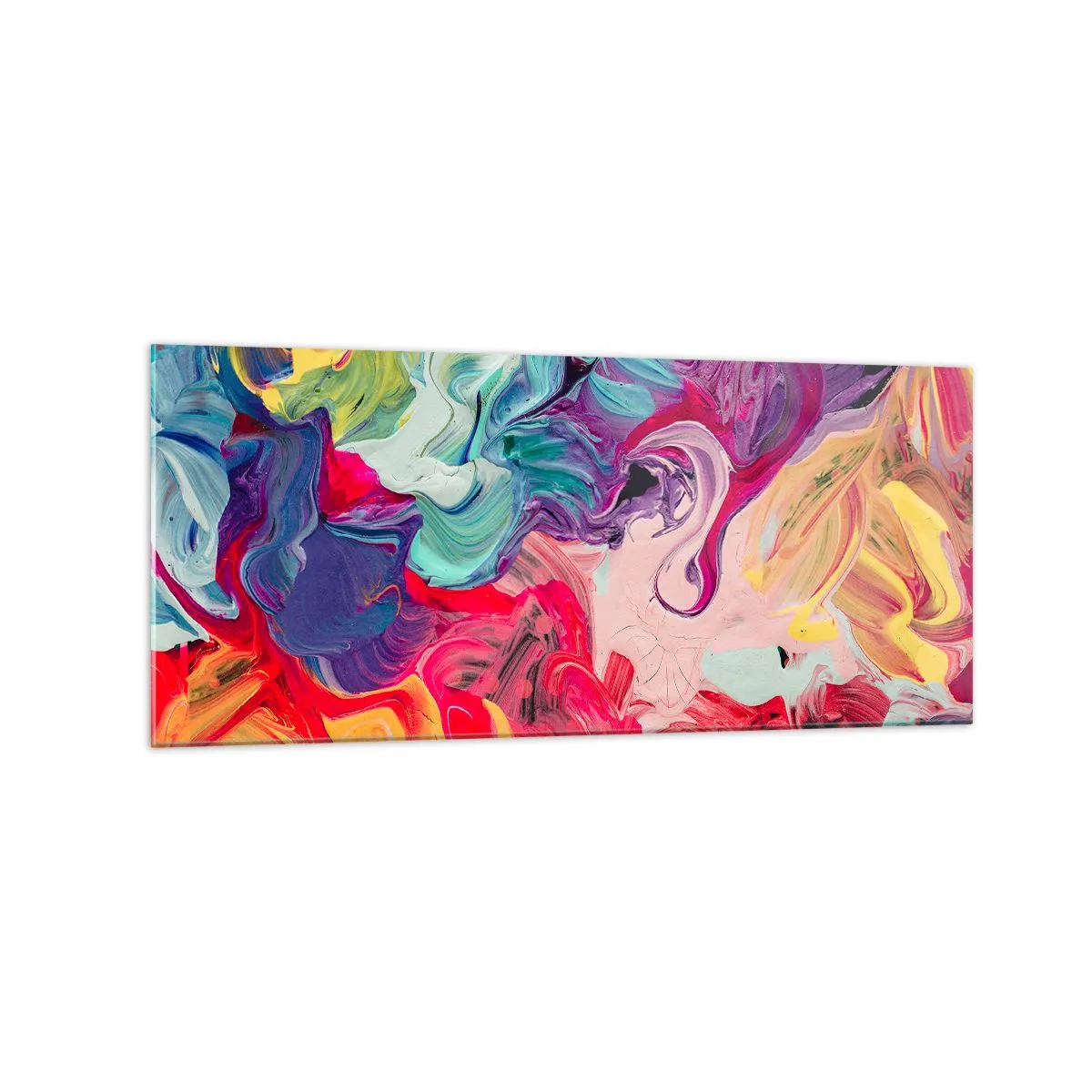 Cuadro sobre vidrio - Impresiones sobre Vidrio - Una composición abstracta con colores vibrantes y arremolinados y una estructura dinámica. - 120x50cm - El nacimiento de los colores - Decoración de pared moderna para salón y dormitorio ARTTOR