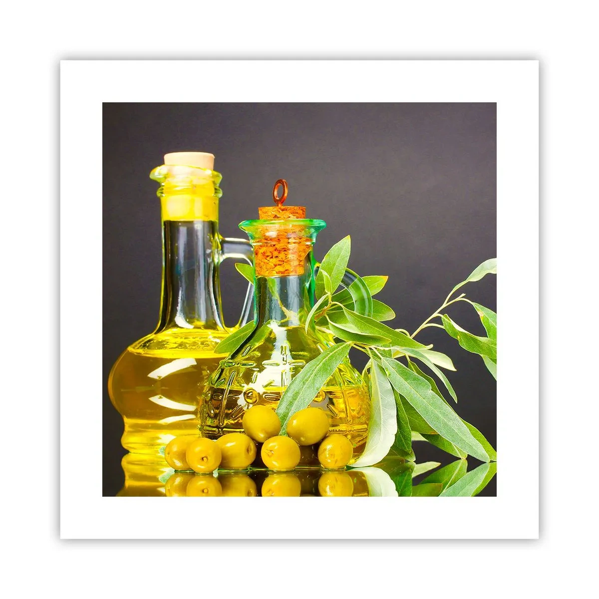 Póster - Bodegón con aceitunas y aceite - 40x40 cm