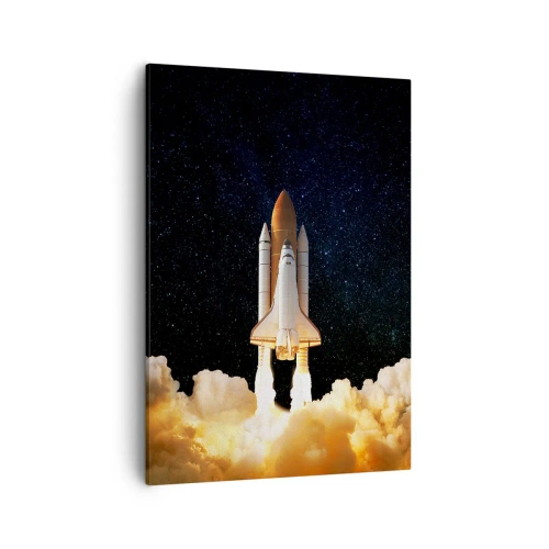 Cuadro sobre lienzo - Impresión de Imagen - Un cohete espacial despegando contra el cielo estrellado. - 50x70cm - ¡Ad astra! - Decoración de pared moderna para salón y dormitorio ARTTOR
