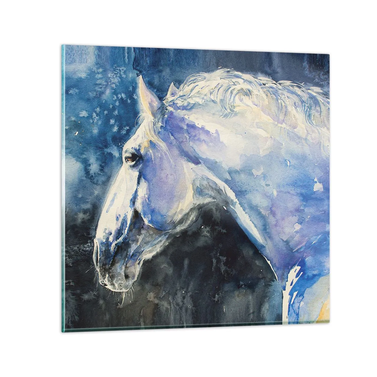 Cuadro sobre vidrio - Impresiones sobre Vidrio - Retrato en un resplandor azul - 30x30 cm