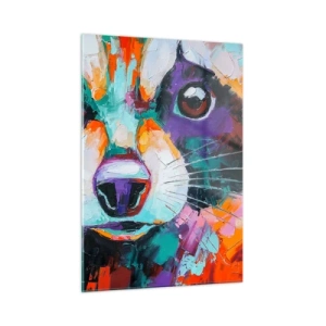 Cuadro sobre vidrio - Impresiones sobre Vidrio - Un retrato vibrante y colorido de un mapache pintado con pinceladas atrevidas. - 50x70cm - Solo buenas emociones - Decoración de pared moderna para salón y dormitorio ARTTOR