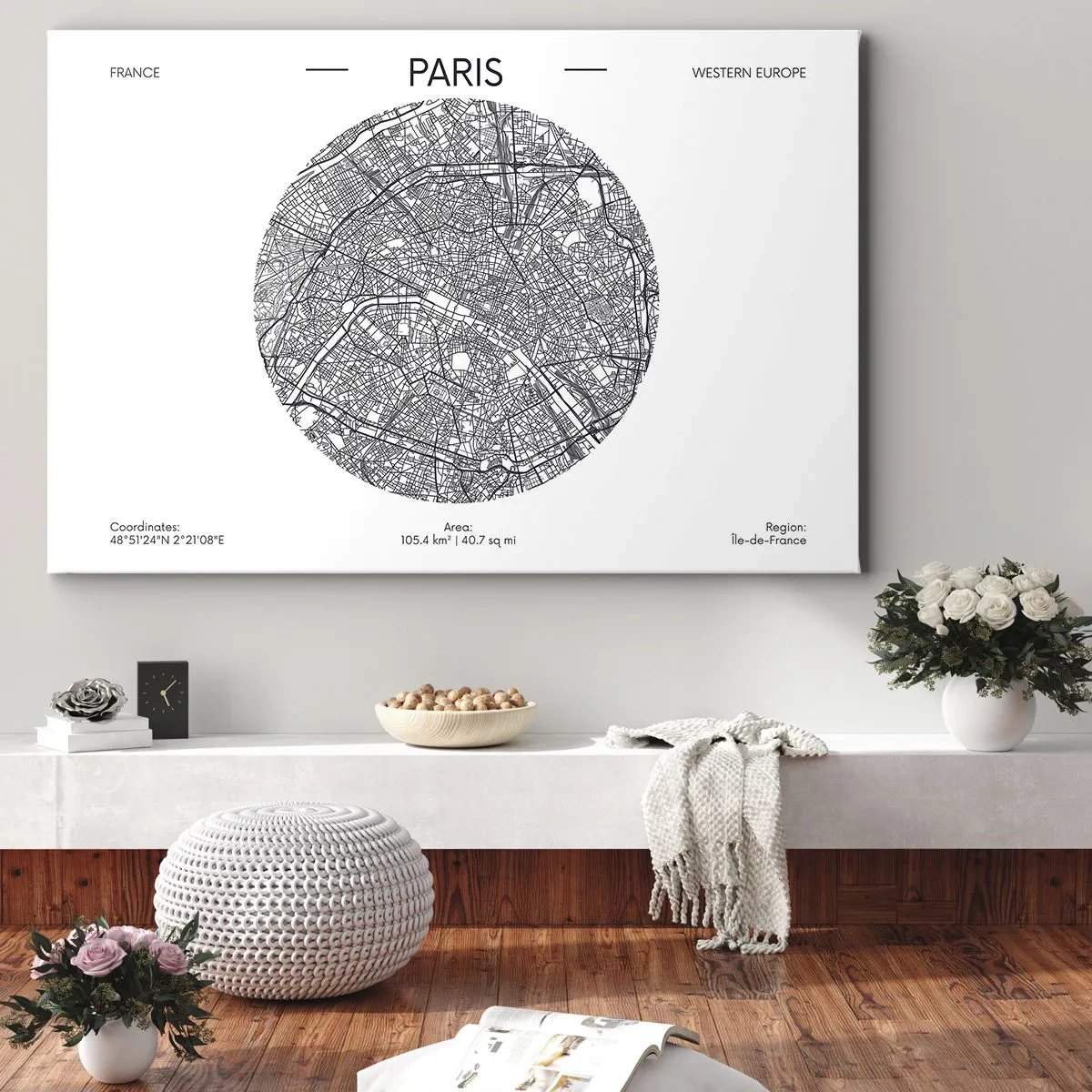 Cuadro sobre lienzo - Impresión de Imagen - Mapa de París en estilo minimalista - 70x50cm - Anatomía de París - Decoración de pared moderna para salón y dormitorio ARTTOR