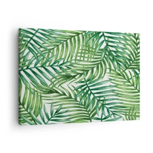 Cuadro sobre lienzo - Impresión de Imagen - Hojas de palmera tropical verde sobre un fondo claro - 70x50cm - Bajo el verde - Decoración de pared moderna para salón y dormitorio ARTTOR