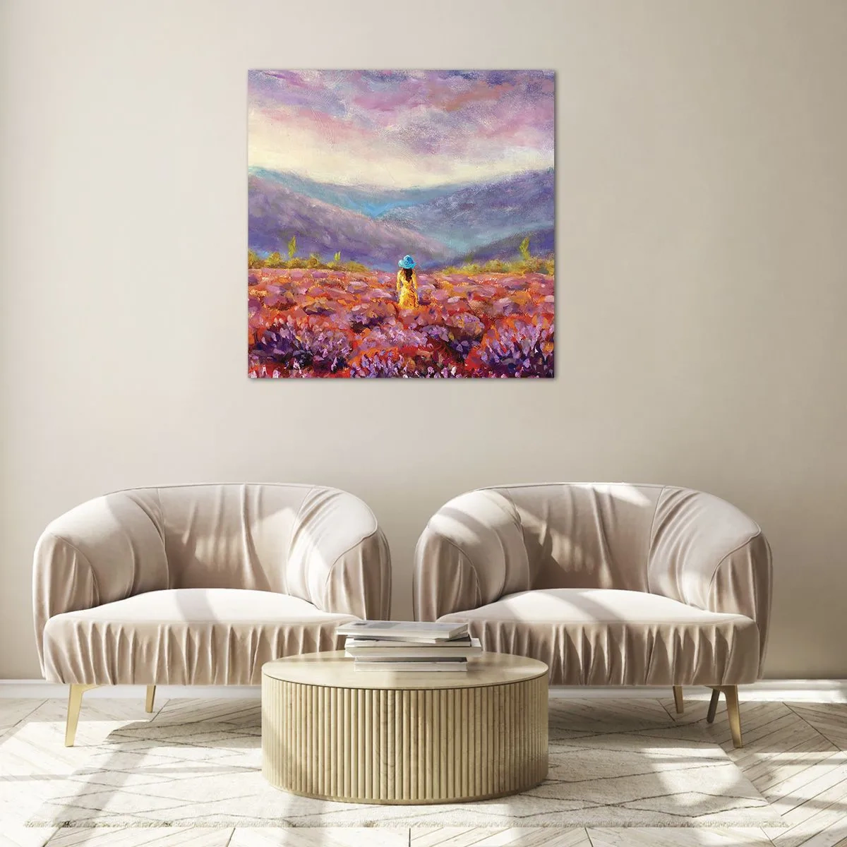 Cuadro sobre vidrio - Impresiones sobre Vidrio - En un mundo de lavanda - 60x60 cm